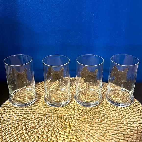 Set of Four 3D Black Scottish Terrier Scottie Dogs Drinking Cocktail Glasses - Picture 2 of 4